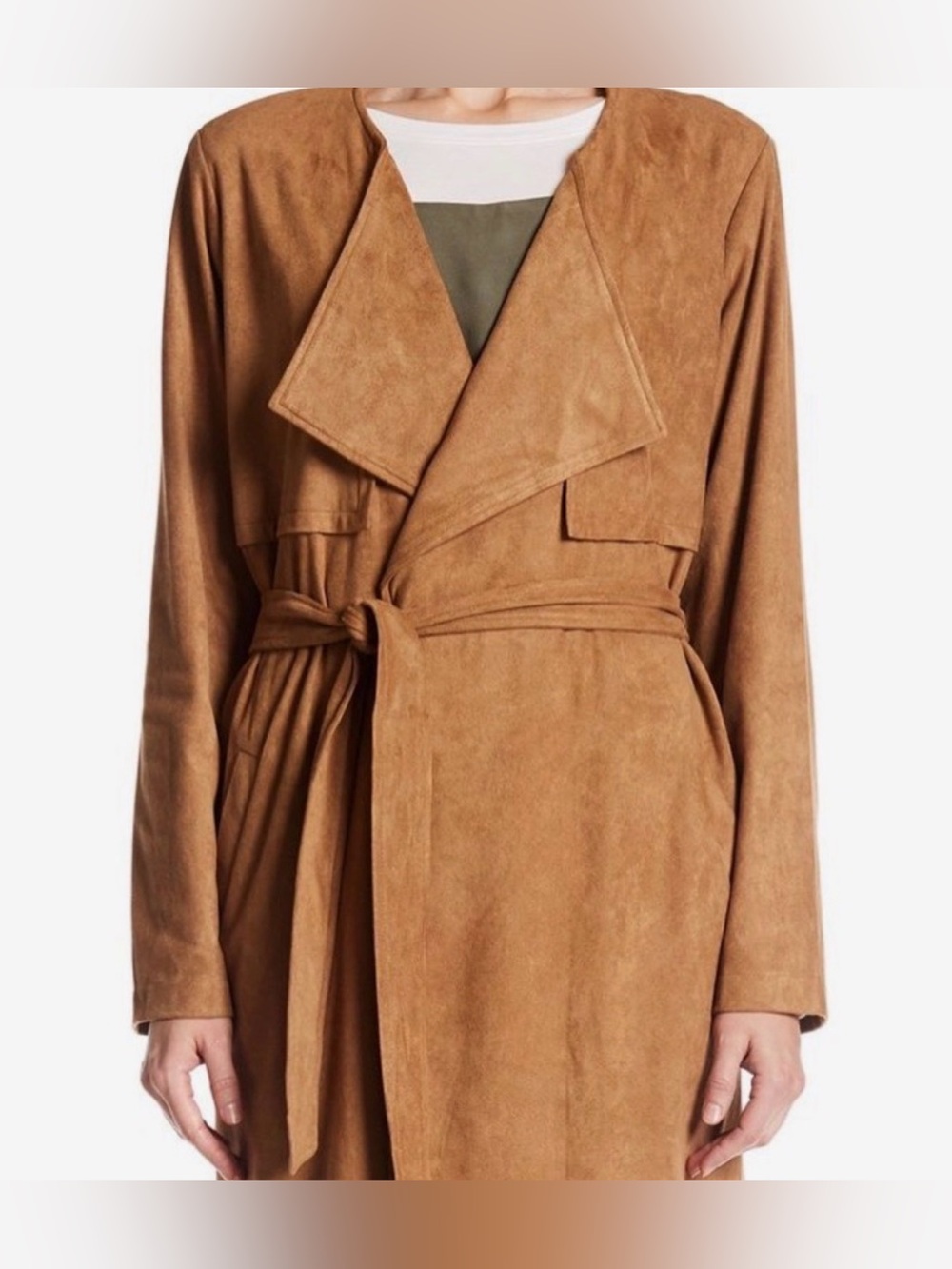 BB Dakota by Steve Madden Faux Suede Drape Trench Coat - Camel Tan ✨Excellent✨